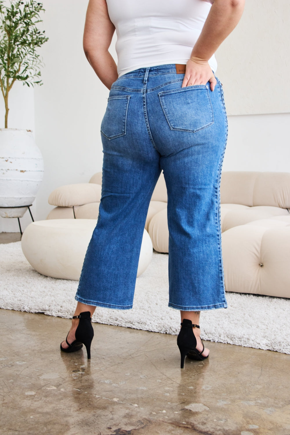 Judy Blue Braid Side Detail Wide Leg Jeans