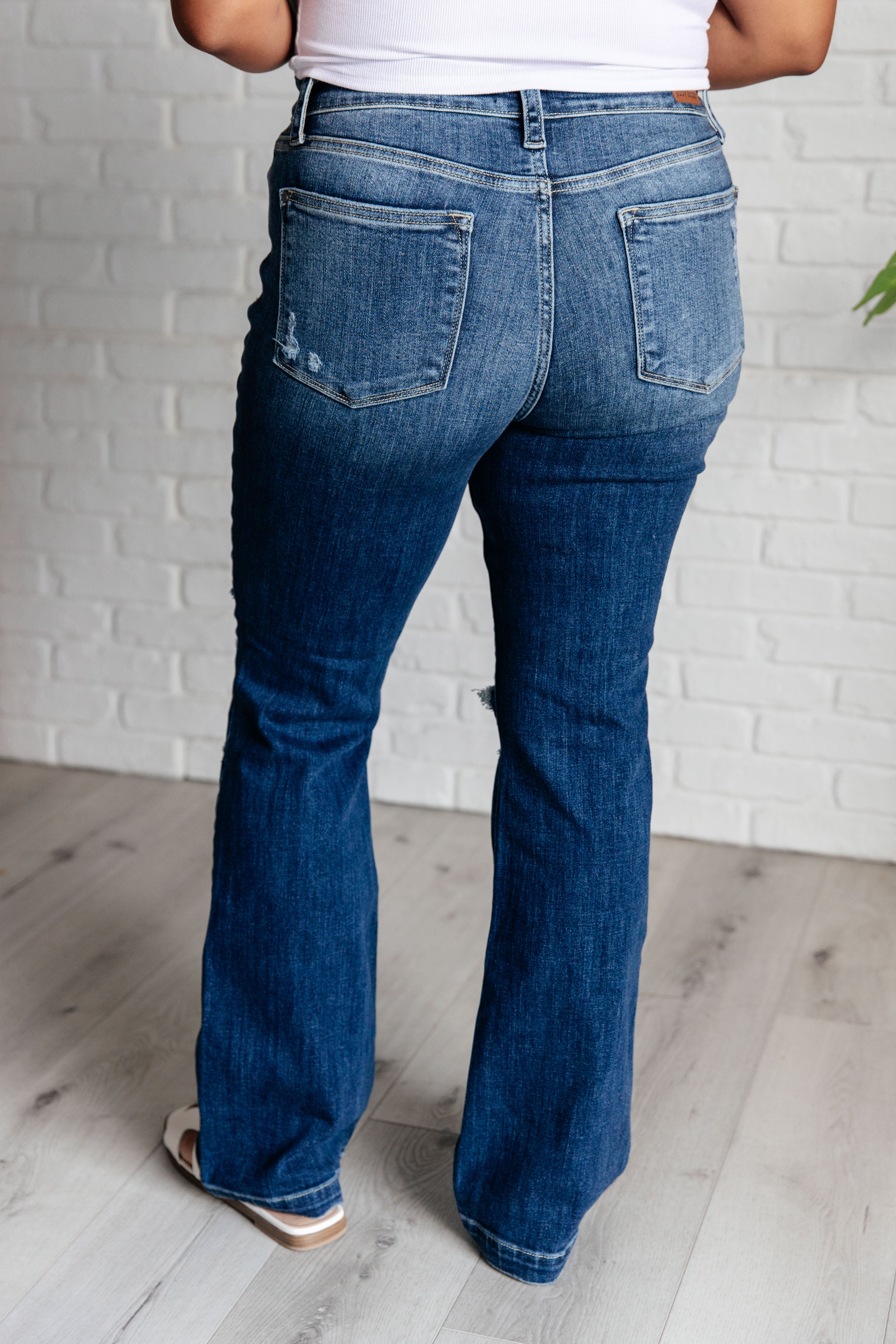 JUDY BLUE: Mila Mid Rise Distressed Bootcut Jeans