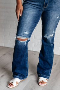 JUDY BLUE: Mila Mid Rise Distressed Bootcut Jeans