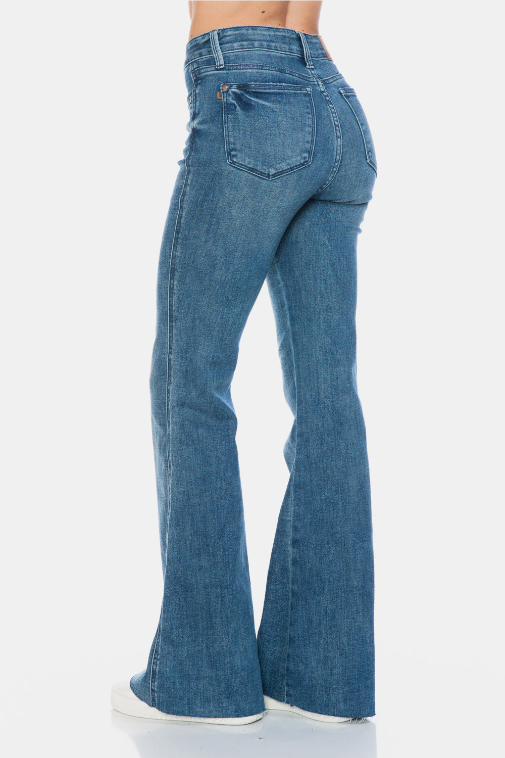 JUDY BLUE: MIDRISE Tummy Control Cut Hem Flare Jeans