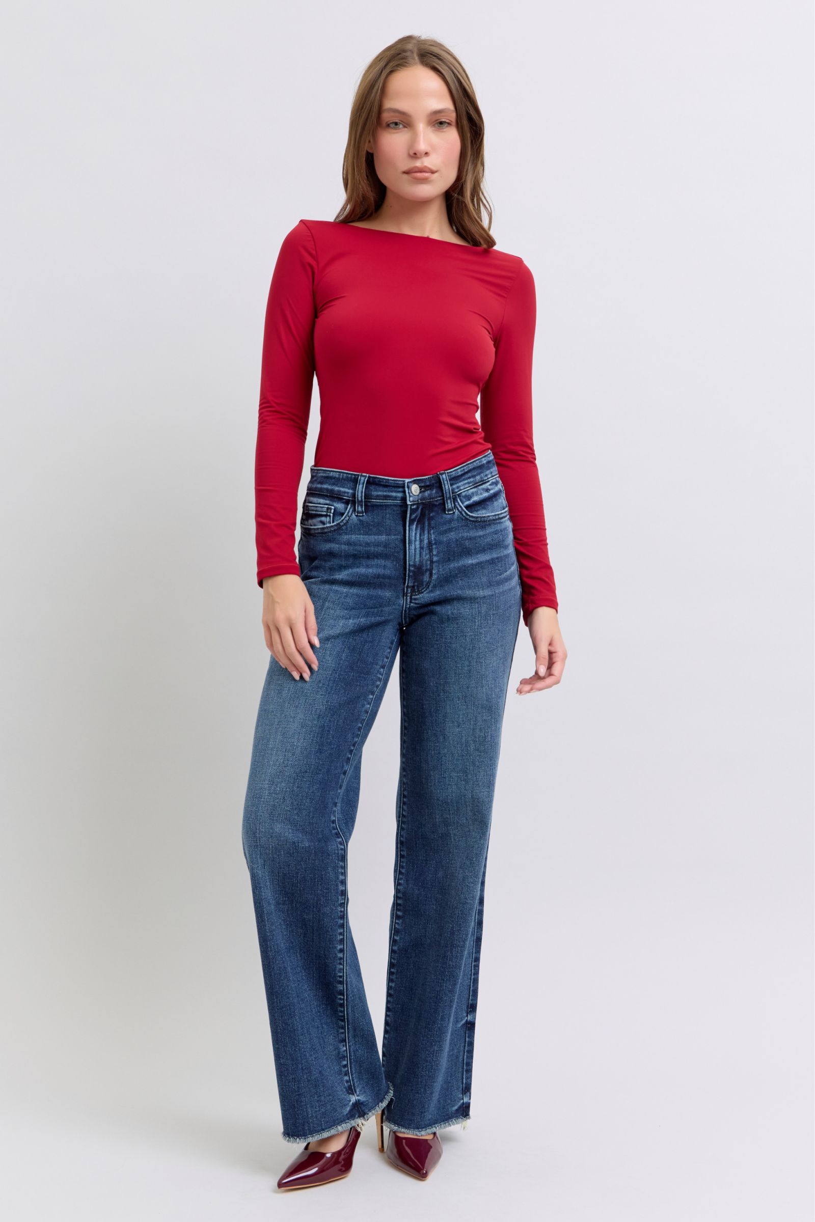 JUDY BLUE: Raw Hem Mid Rise Jeans