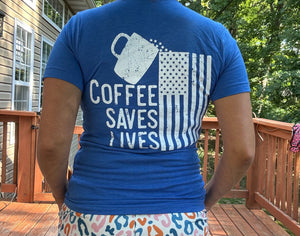 Coffee Saves Lives royal blue 22 shirt