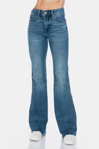 JUDY BLUE: MIDRISE Tummy Control Cut Hem Flare Jeans