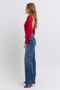 JUDY BLUE: Raw Hem Mid Rise Jeans