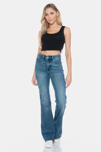 JUDY BLUE: MIDRISE Tummy Control Cut Hem Flare Jeans