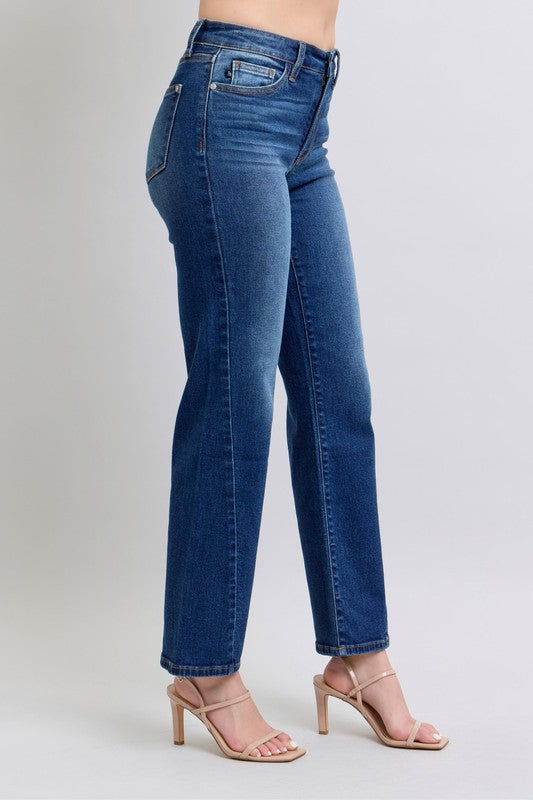 JUDY BLUE: Side Seam Detail Straight Jeans with Pockets