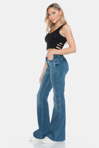 JUDY BLUE: MIDRISE Tummy Control Cut Hem Flare Jeans