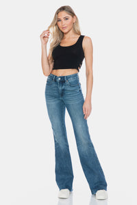 JUDY BLUE: MIDRISE Tummy Control Cut Hem Flare Jeans