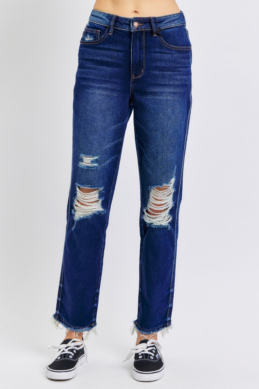 JUDY BLUE High Waist Rigid Magic Heavy Destroy Straight Jeans