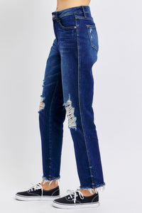 JUDY BLUE High Waist Rigid Magic Heavy Destroy Straight Jeans