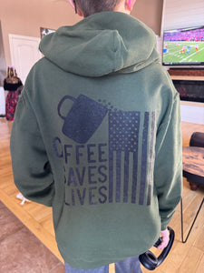 Coffee Saves Lives hoodie in military green