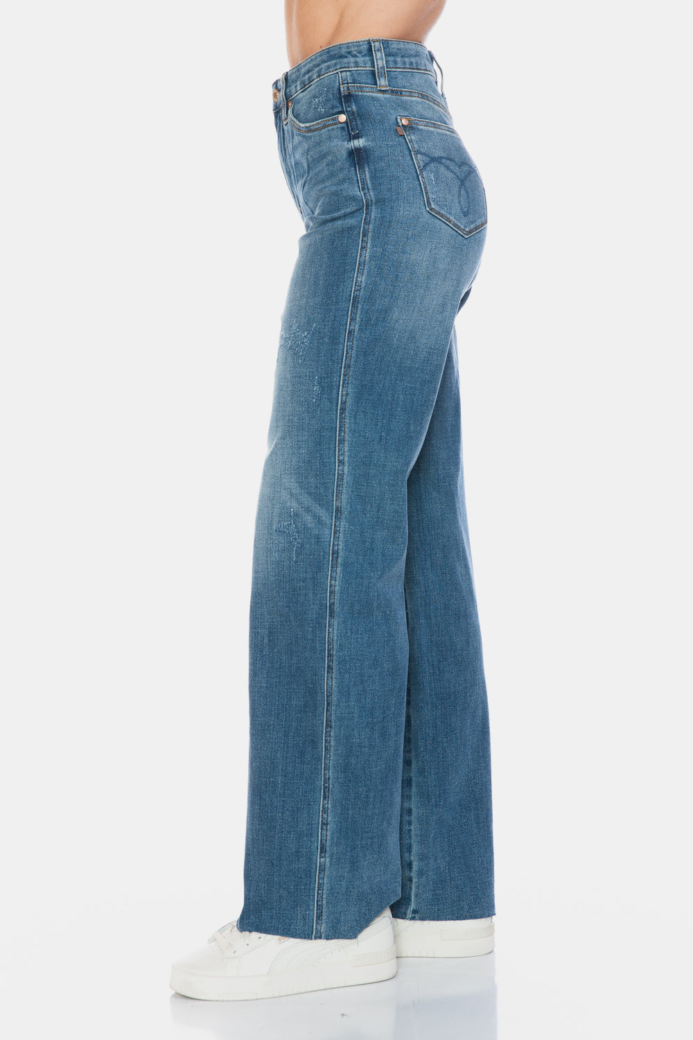 JUDY BLUE : Tummy Control Cut Raw Hem Straight Jeans