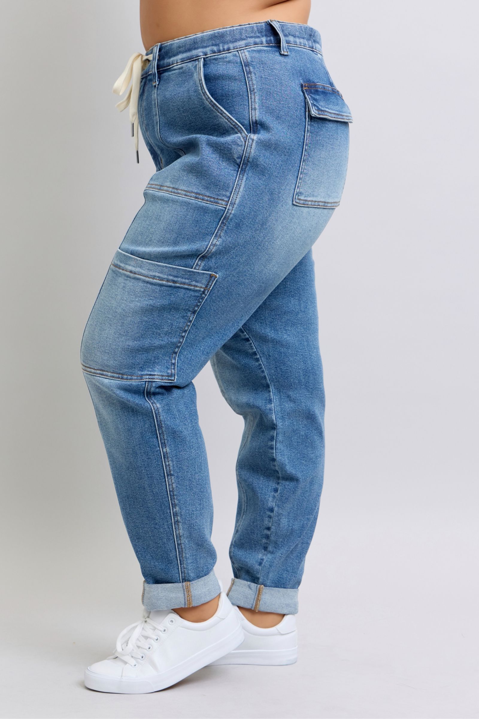 JUDY BLUE: Clayton High Rise Cuffed Cargo Denim Jogger