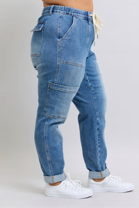 JUDY BLUE: Clayton High Rise Cuffed Cargo Denim Jogger