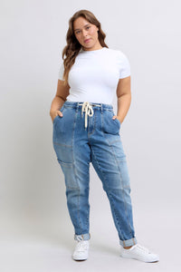 JUDY BLUE: Clayton High Rise Cuffed Cargo Denim Jogger