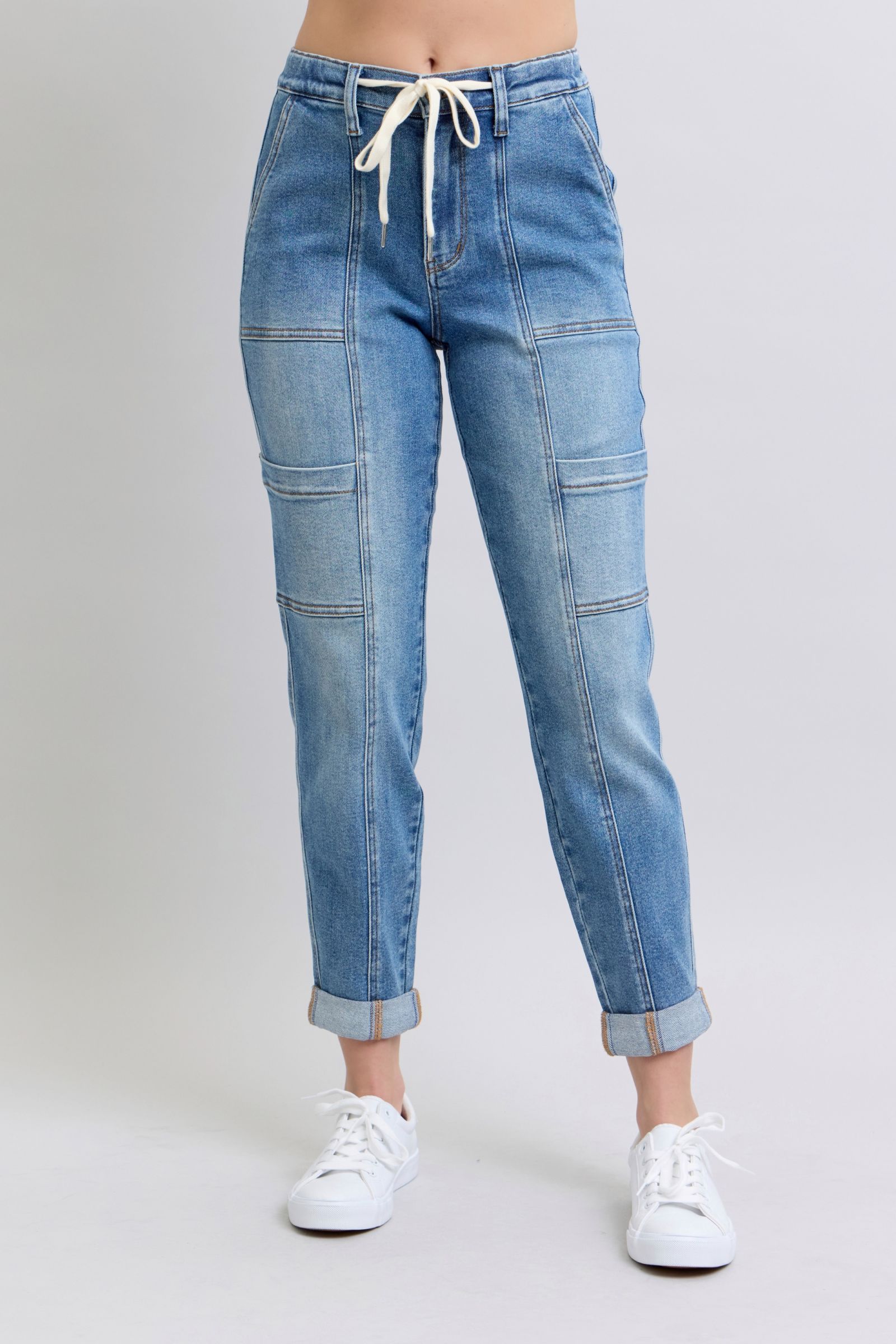 JUDY BLUE: Clayton High Rise Cuffed Cargo Denim Jogger