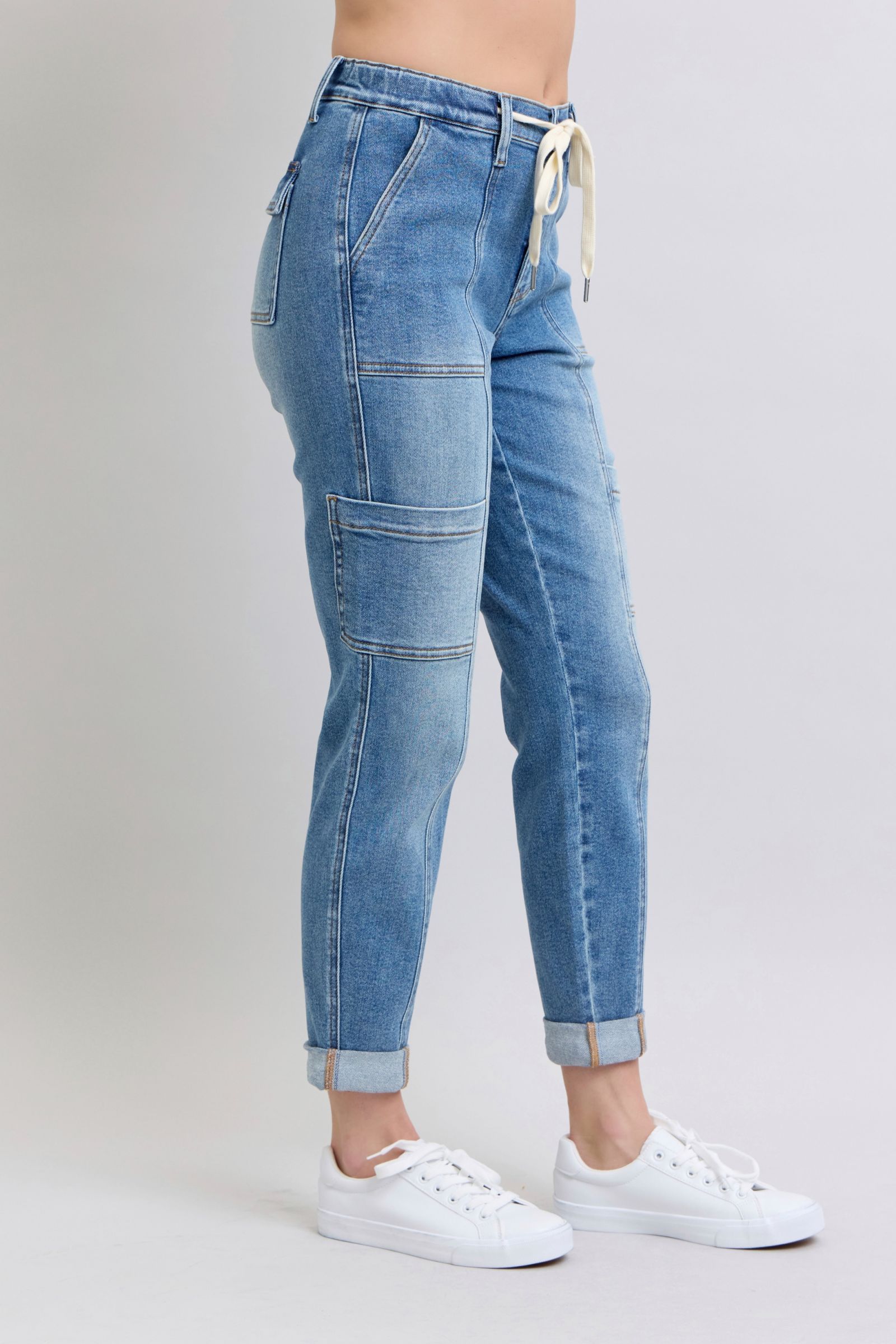 JUDY BLUE: Clayton High Rise Cuffed Cargo Denim Jogger