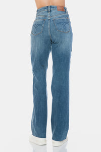 JUDY BLUE : Tummy Control Cut Raw Hem Straight Jeans