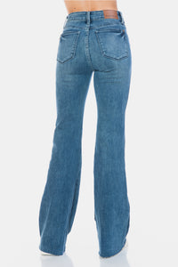 JUDY BLUE: MIDRISE Tummy Control Cut Hem Flare Jeans