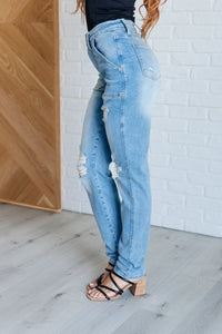 JUDY BLUE Aiden High Rise Patch Pocket Distressed Boyfriend Jeans