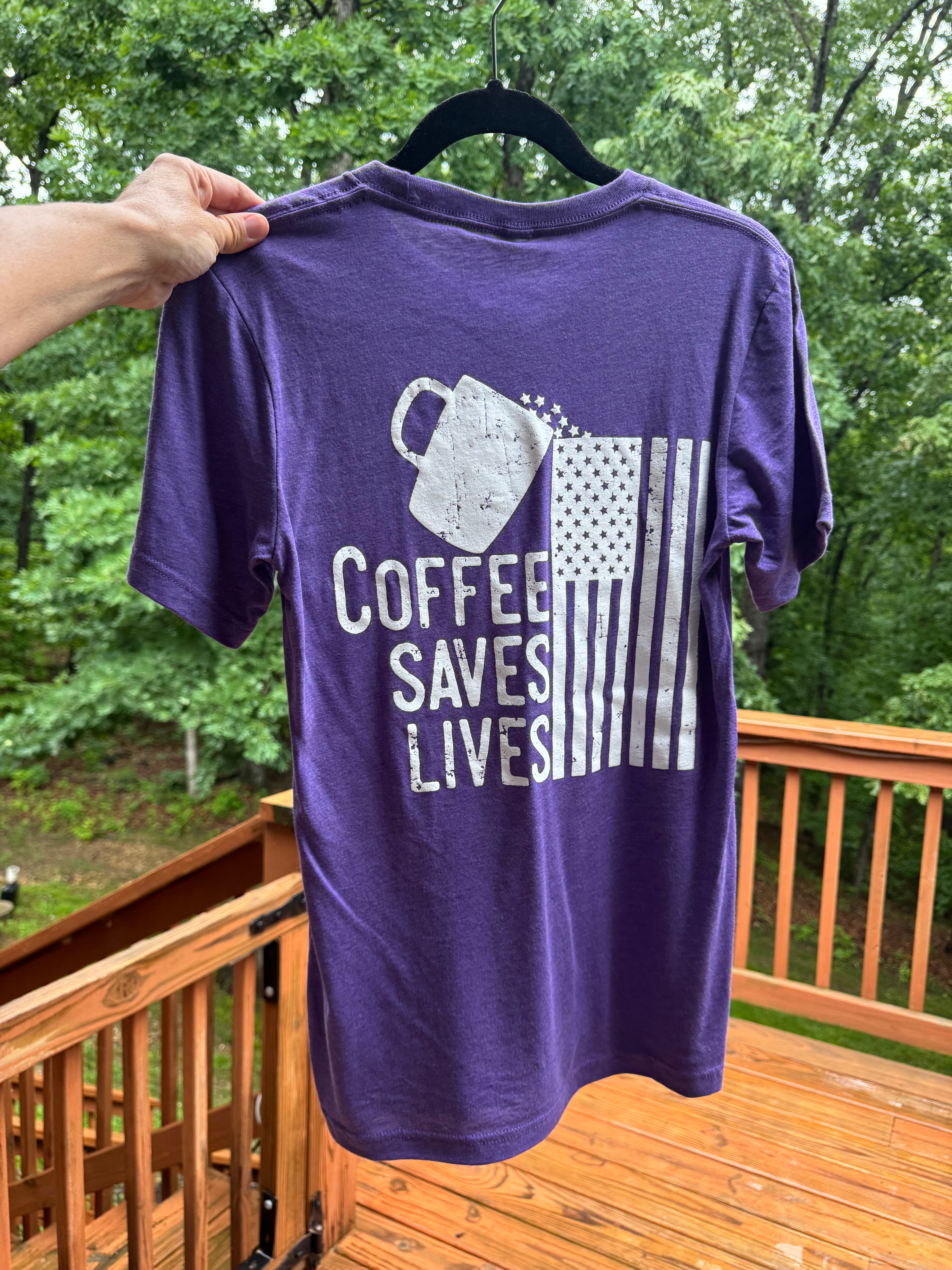 Coffee Saves Lives purple 22 shirt