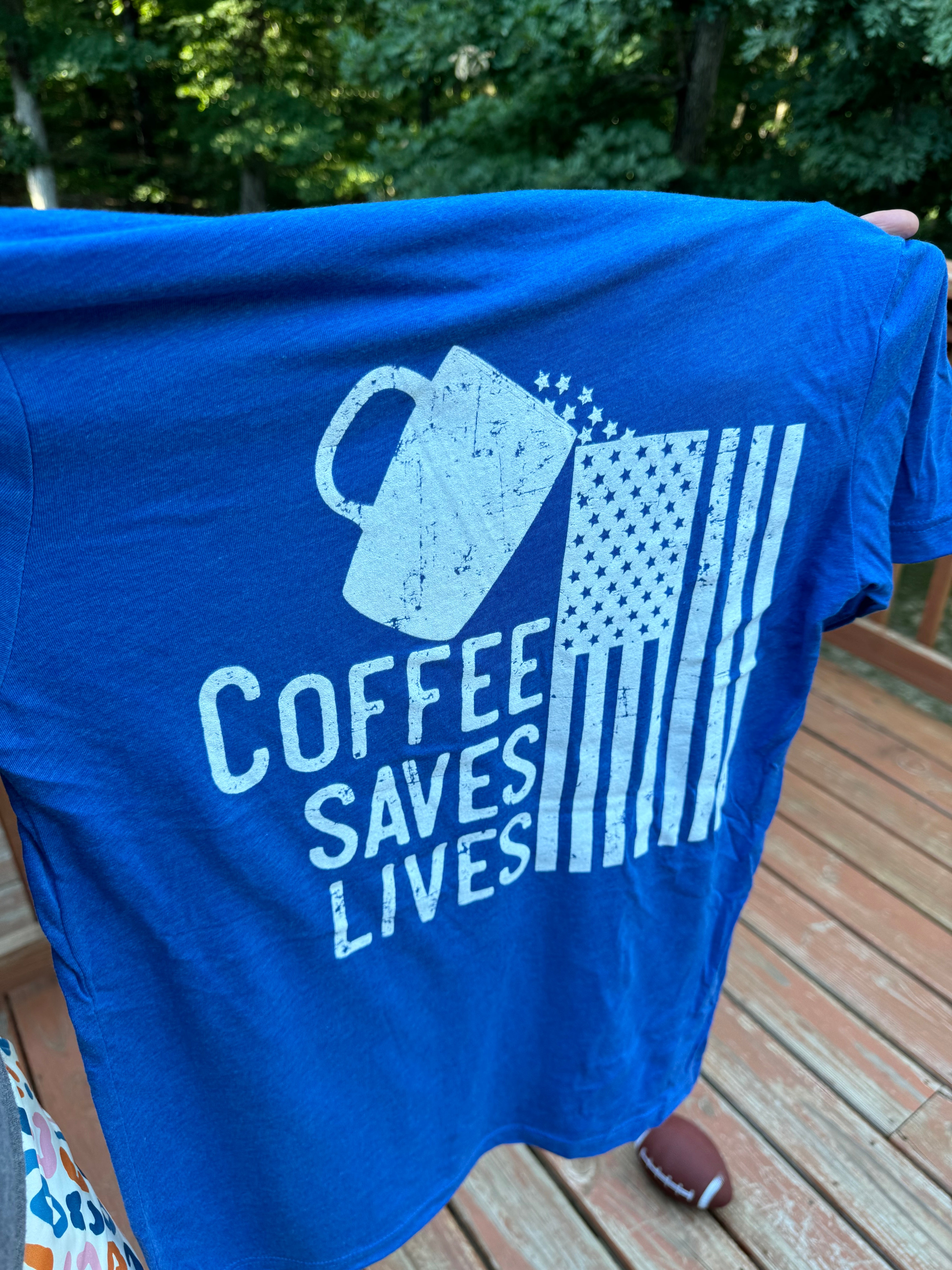 Coffee Saves Lives royal blue 22 shirt