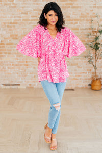 Dreamer Peplum Top in Pink Leopard