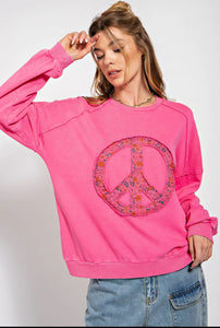 Cotton Candy Pink Easel peace sweatshirt