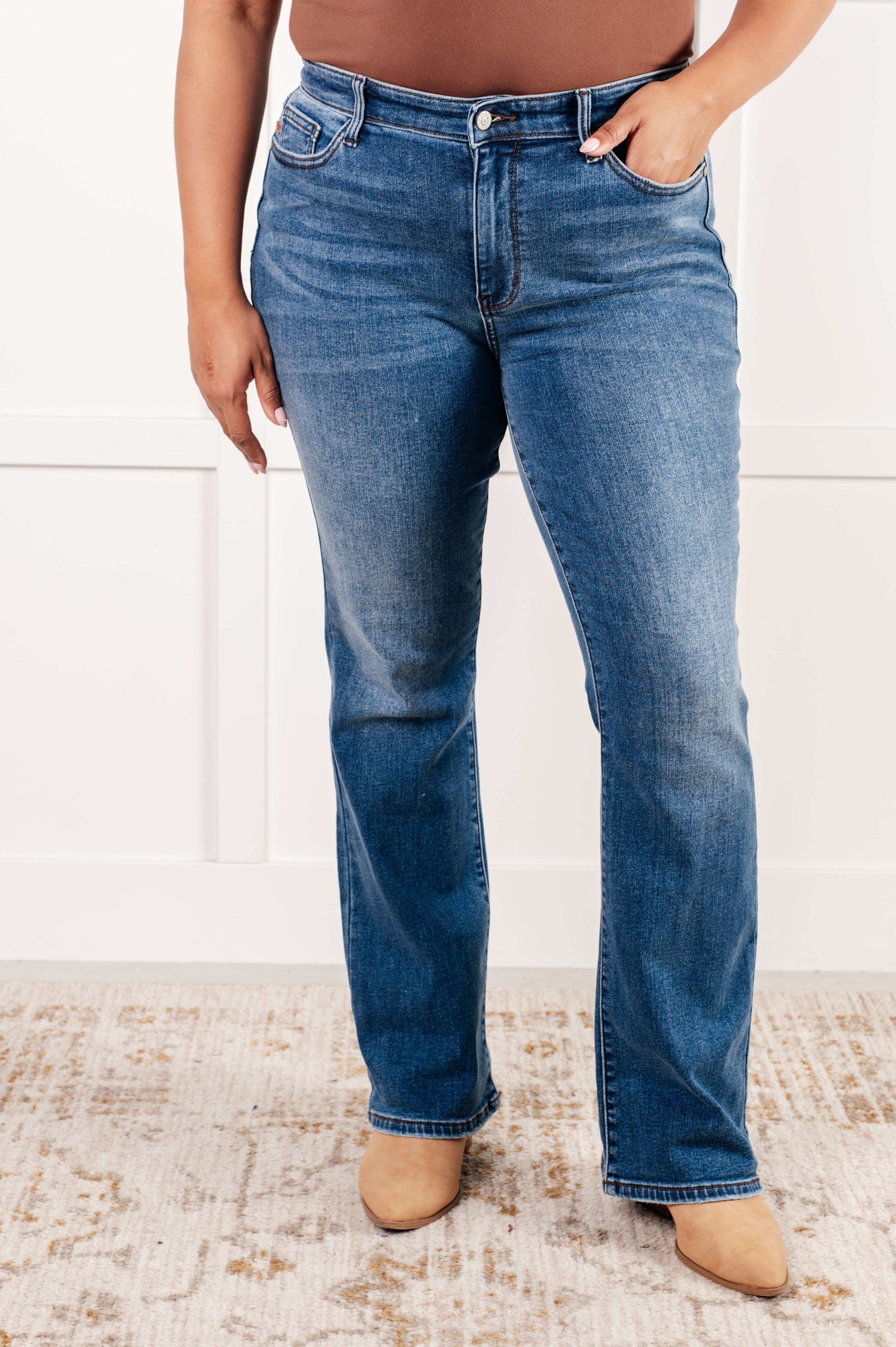 JUDY BLUE: Hannah Mid Rise Thermal Bootcut Jeans