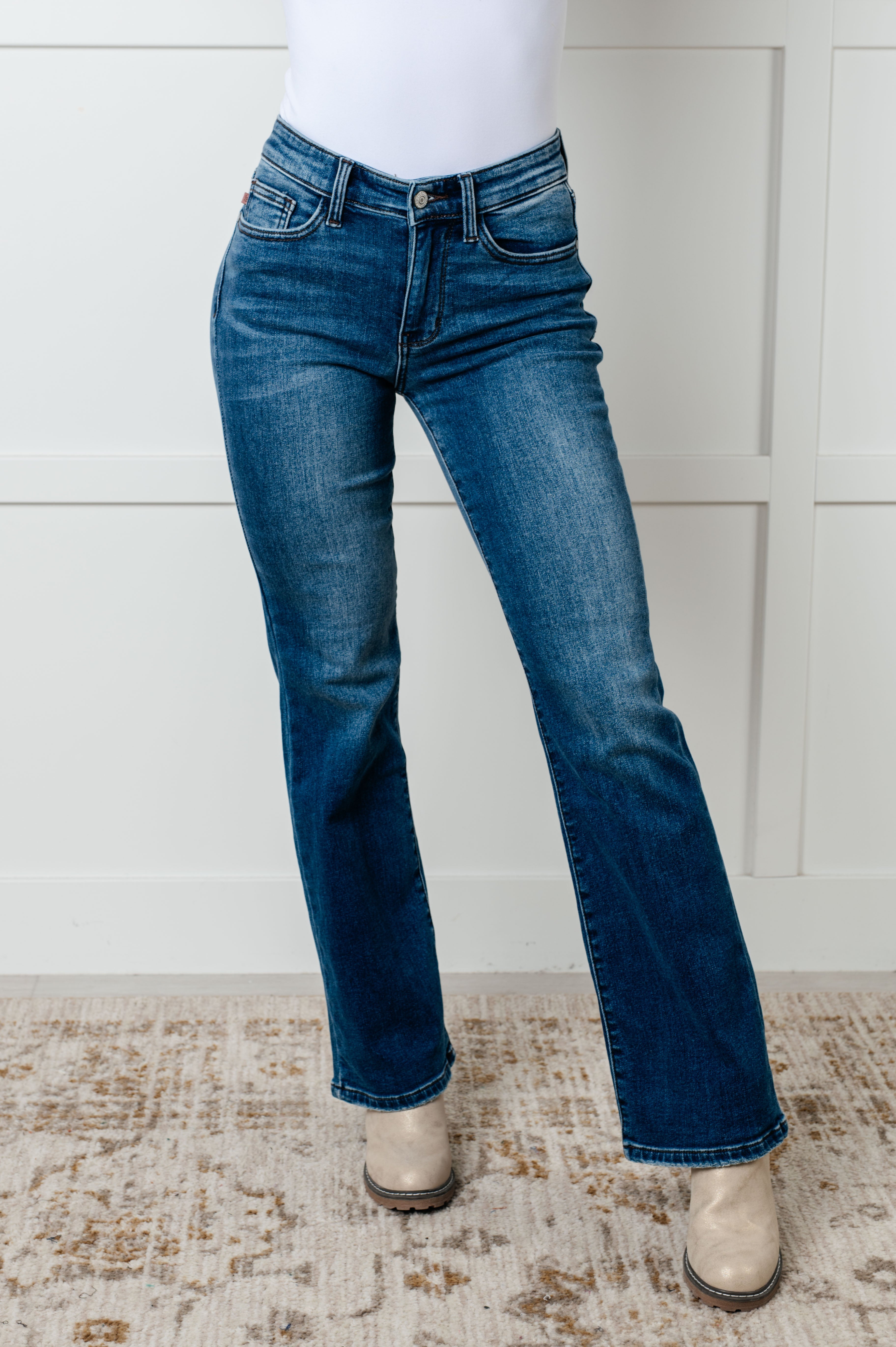 JUDY BLUE: Hannah Mid Rise Thermal Bootcut Jeans