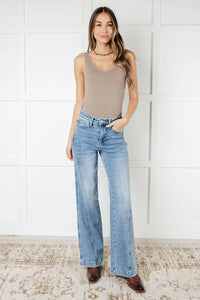 JUDY BLUE: Melia High Rise Side Seam Detail Wide Leg Jeans