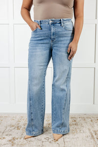 JUDY BLUE: Melia High Rise Side Seam Detail Wide Leg Jeans