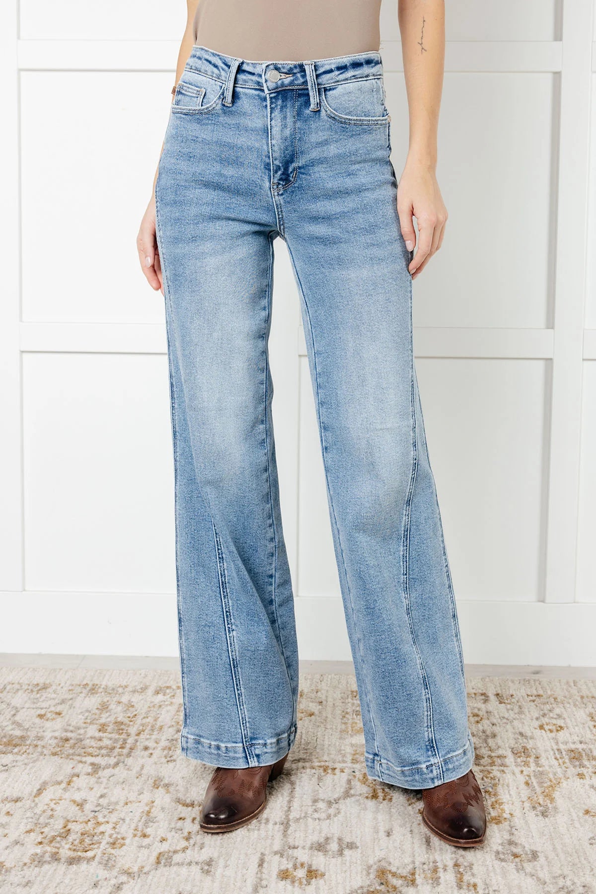 JUDY BLUE: Melia High Rise Side Seam Detail Wide Leg Jeans