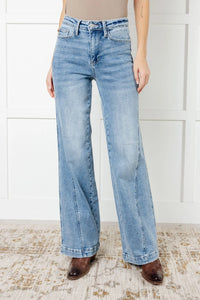 JUDY BLUE: Melia High Rise Side Seam Detail Wide Leg Jeans