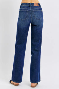 JUDY BLUE: Mid Rise Tummy Control Crop straight jean