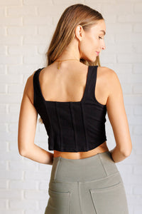 It's All About the Balance Twill Square Neck Crop Top in Black