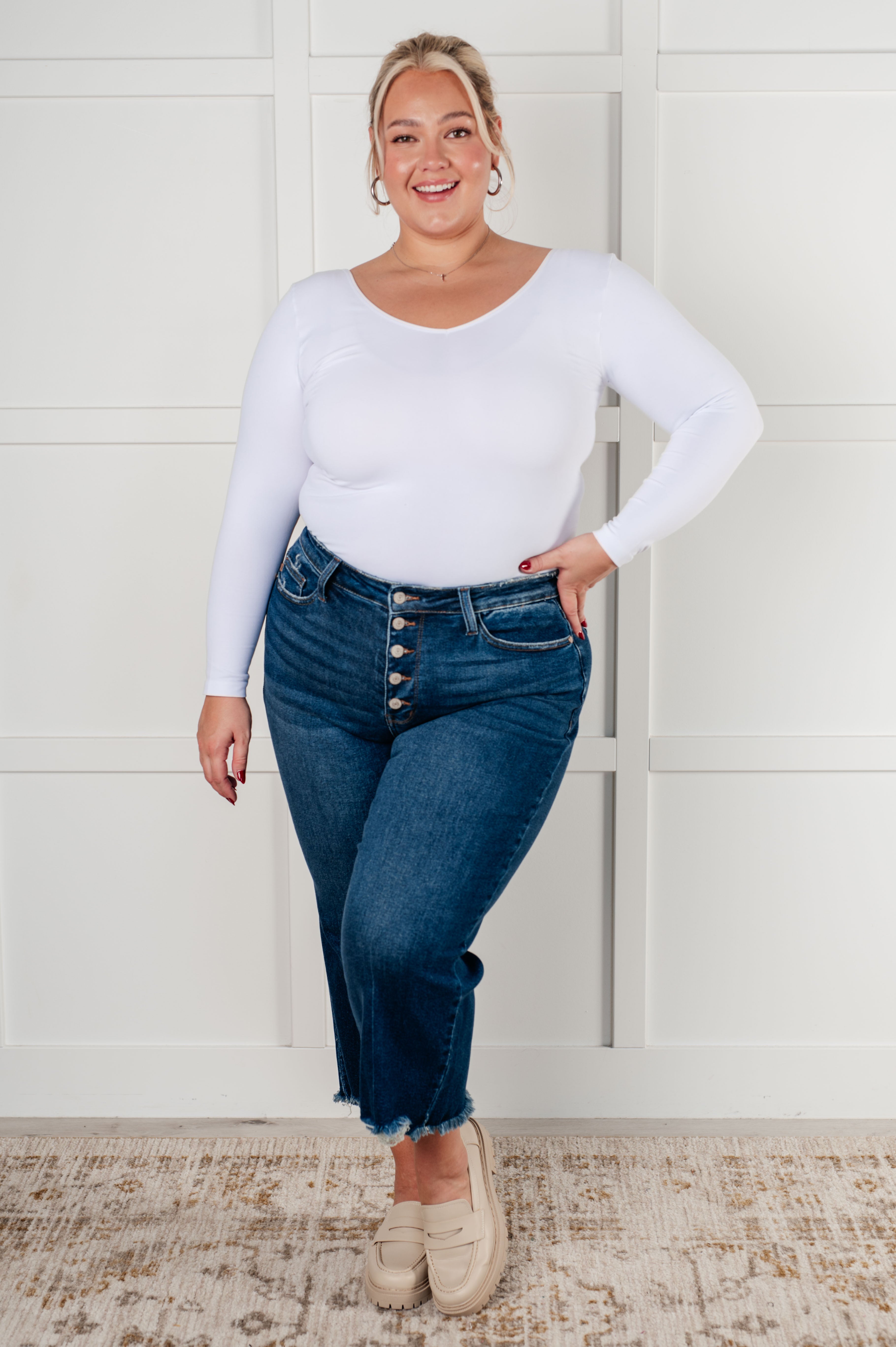 JUDY BLUE: Janice High Rise Button Fly Wide Leg Crop Jeans