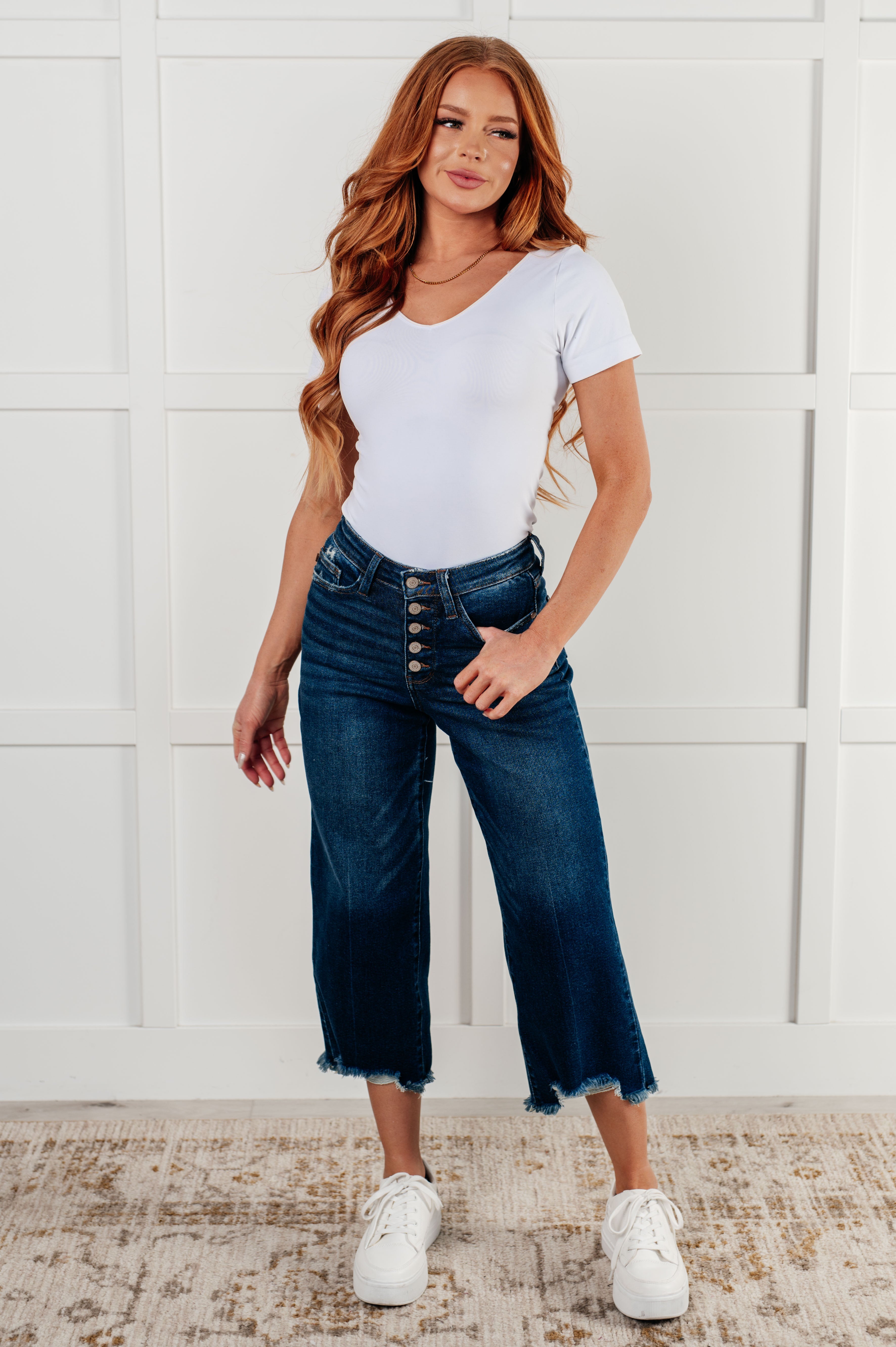 JUDY BLUE: Janice High Rise Button Fly Wide Leg Crop Jeans