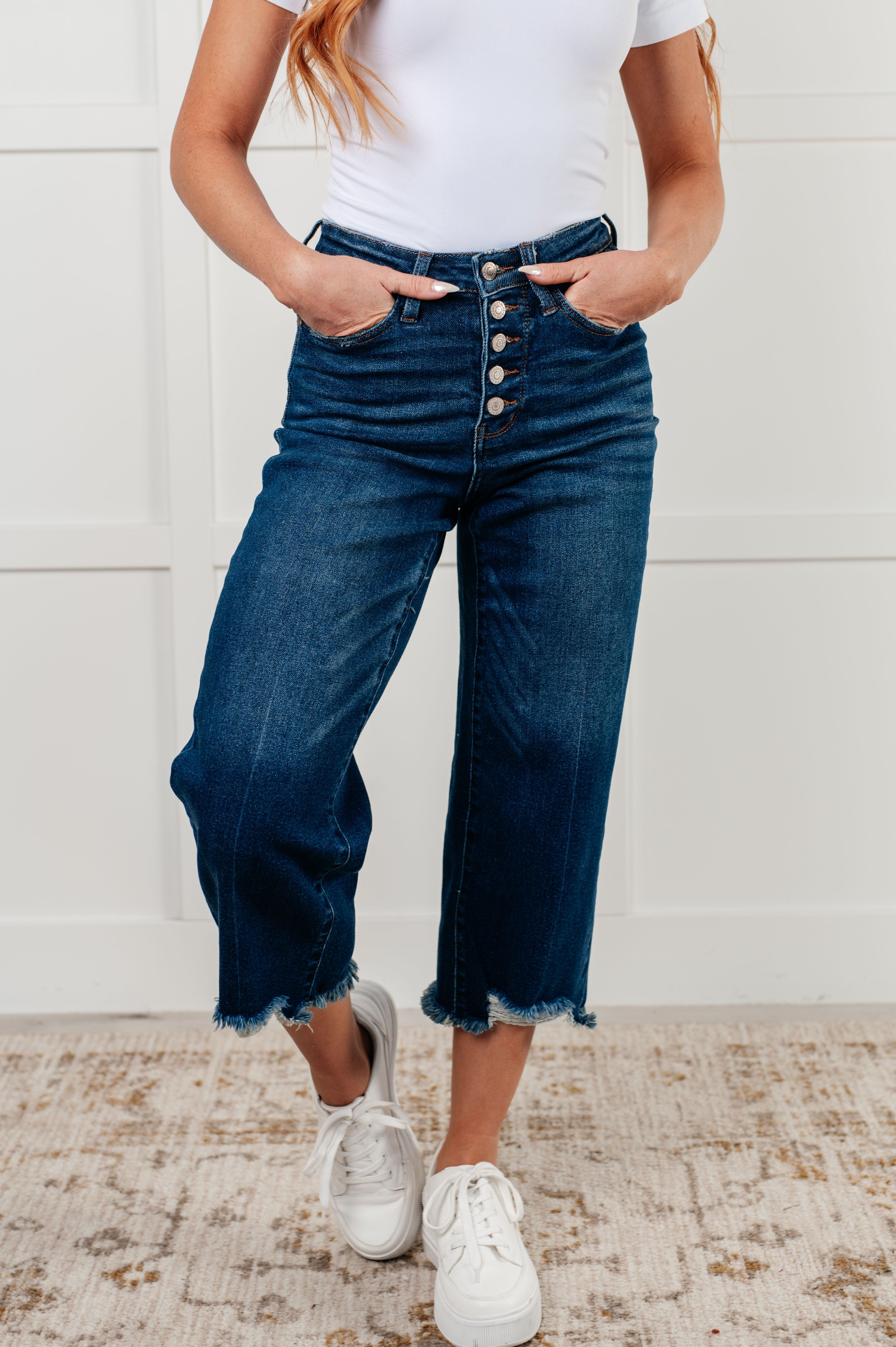 JUDY BLUE: Janice High Rise Button Fly Wide Leg Crop Jeans