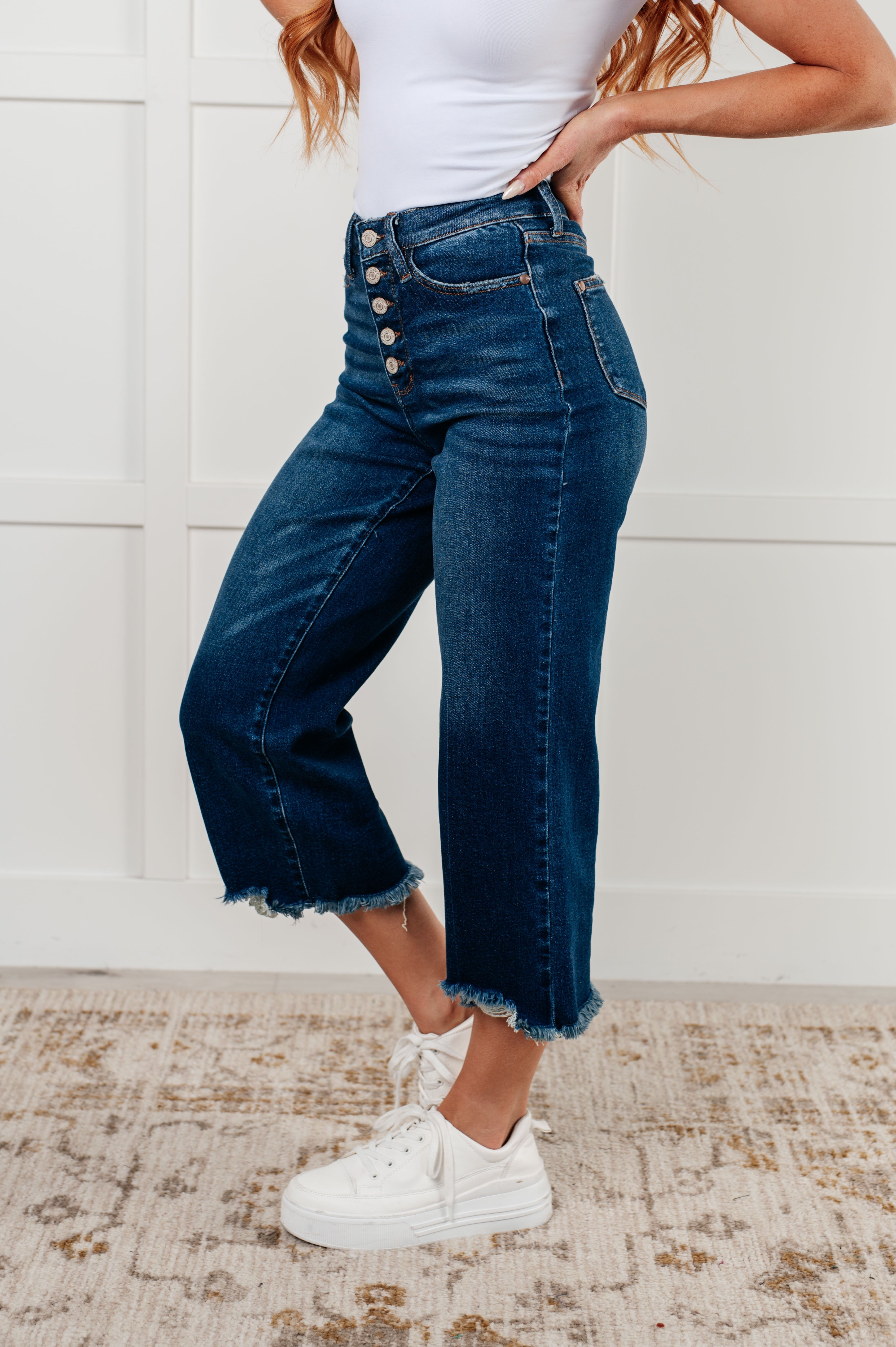 JUDY BLUE: Janice High Rise Button Fly Wide Leg Crop Jeans