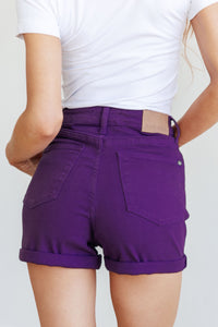 JUDY BLUE Jenna High Rise Control Top Cuffed Shorts in Purple