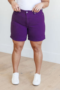 JUDY BLUE Jenna High Rise Control Top Cuffed Shorts in Purple