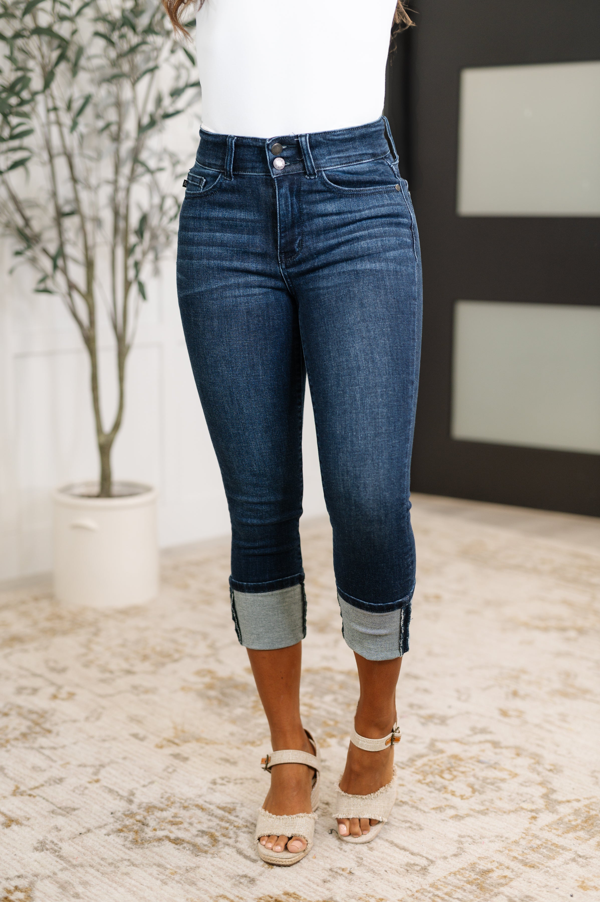 JUDY BLUE: Karen High Rise Double Waist Band Capri Jeans
