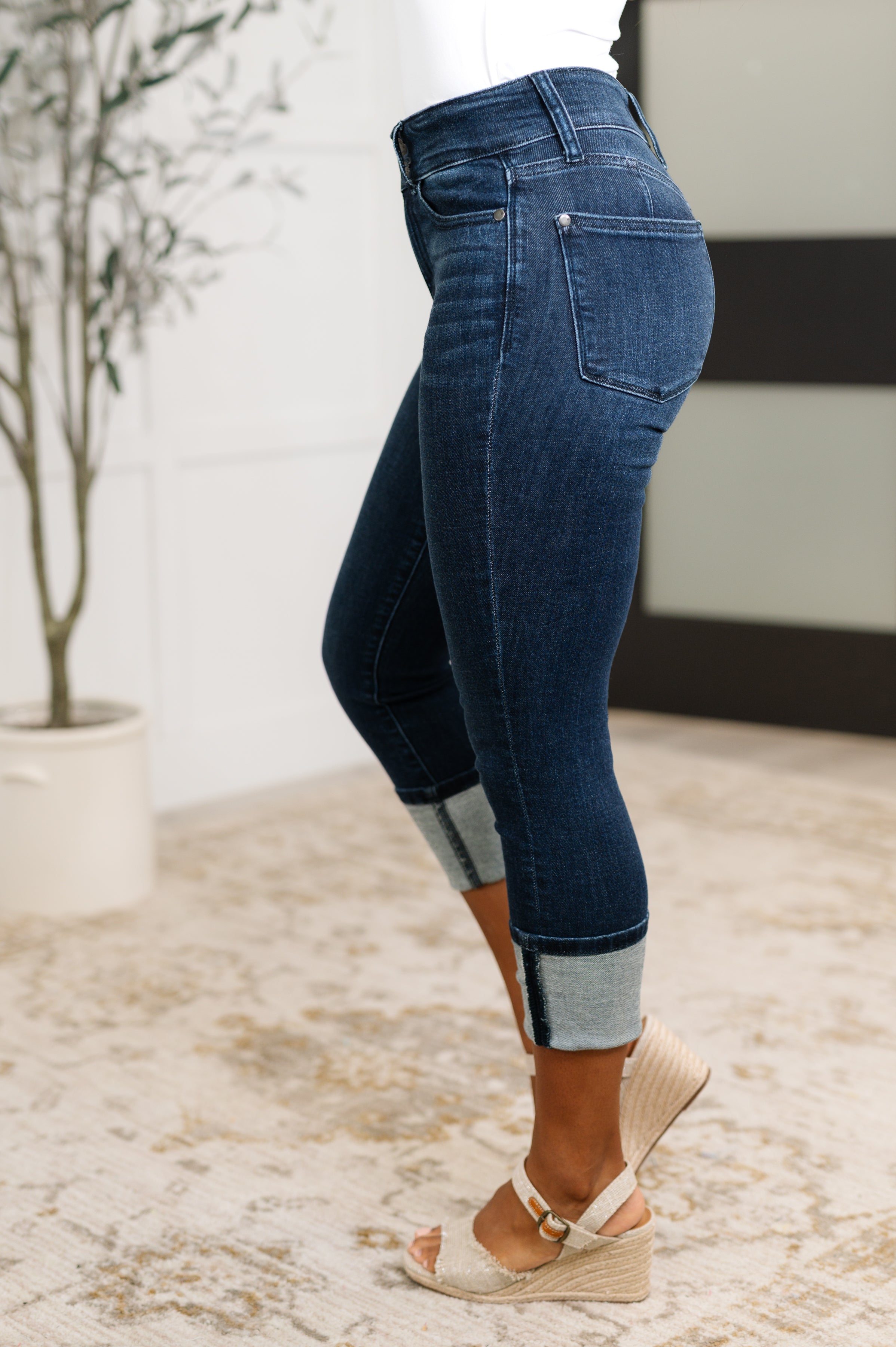 JUDY BLUE: Karen High Rise Double Waist Band Capri Jeans