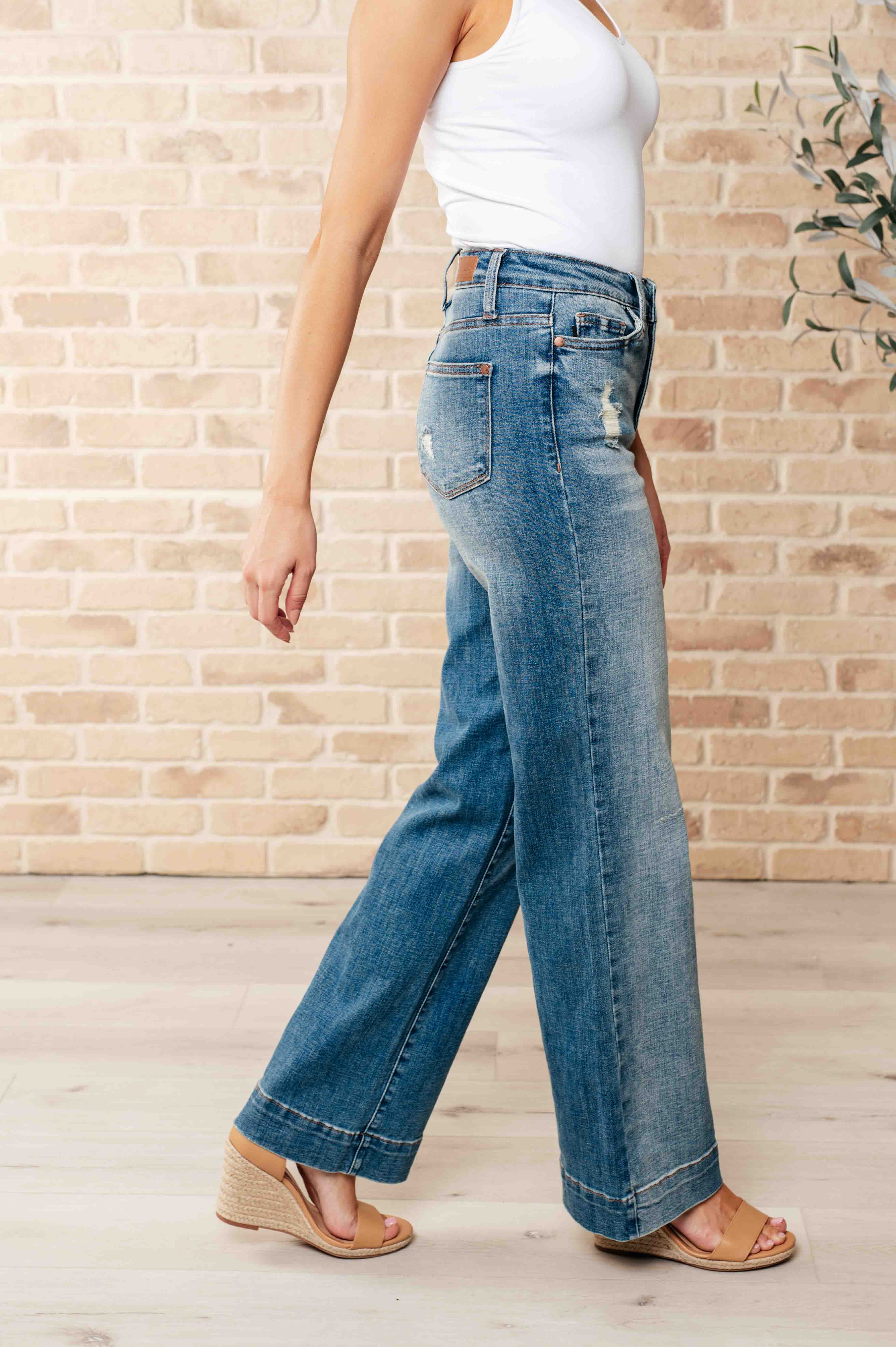 JUDY BLUE Katrina High Waist Distressed Denim Trousers