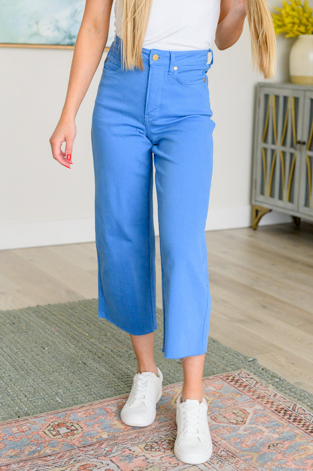 JUDY BLUE Lisa High Rise Control Top Wide Leg Crop Jeans in Sky Blue