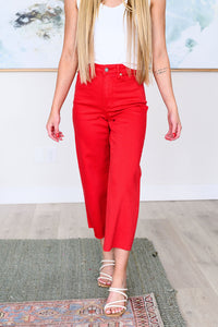 JUDY BLUE Lisa High Rise Control Top Wide Leg Crop Jeans in Red