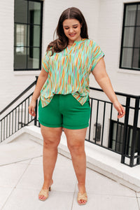 Lizzy Cap Sleeve Top in Lime and Emerald Multi Stripe