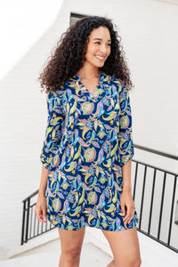 Lizzy Dress in Navy and Bright Paisley Floral