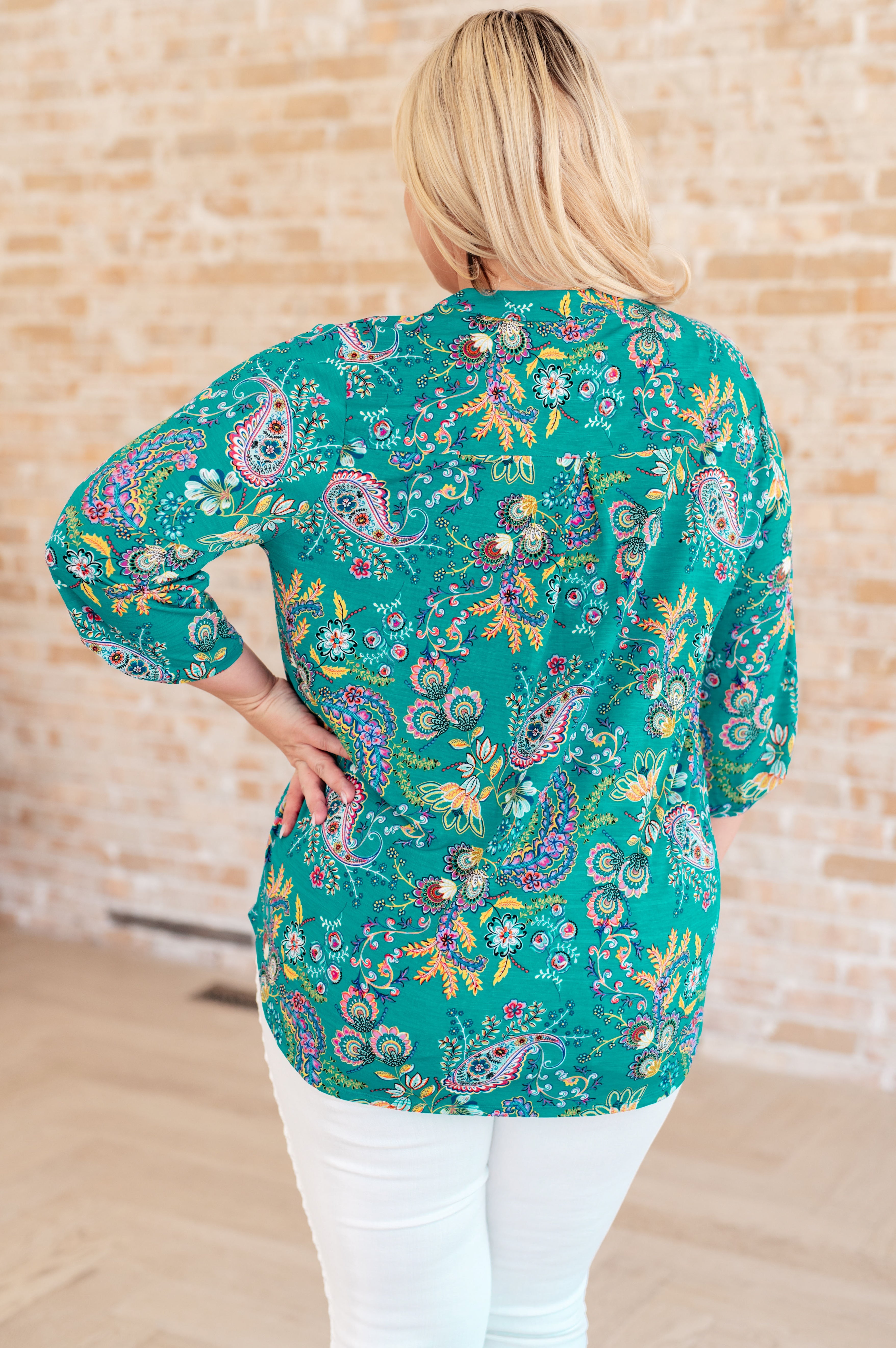 Lizzy Top in Emerald and Purple Paisley